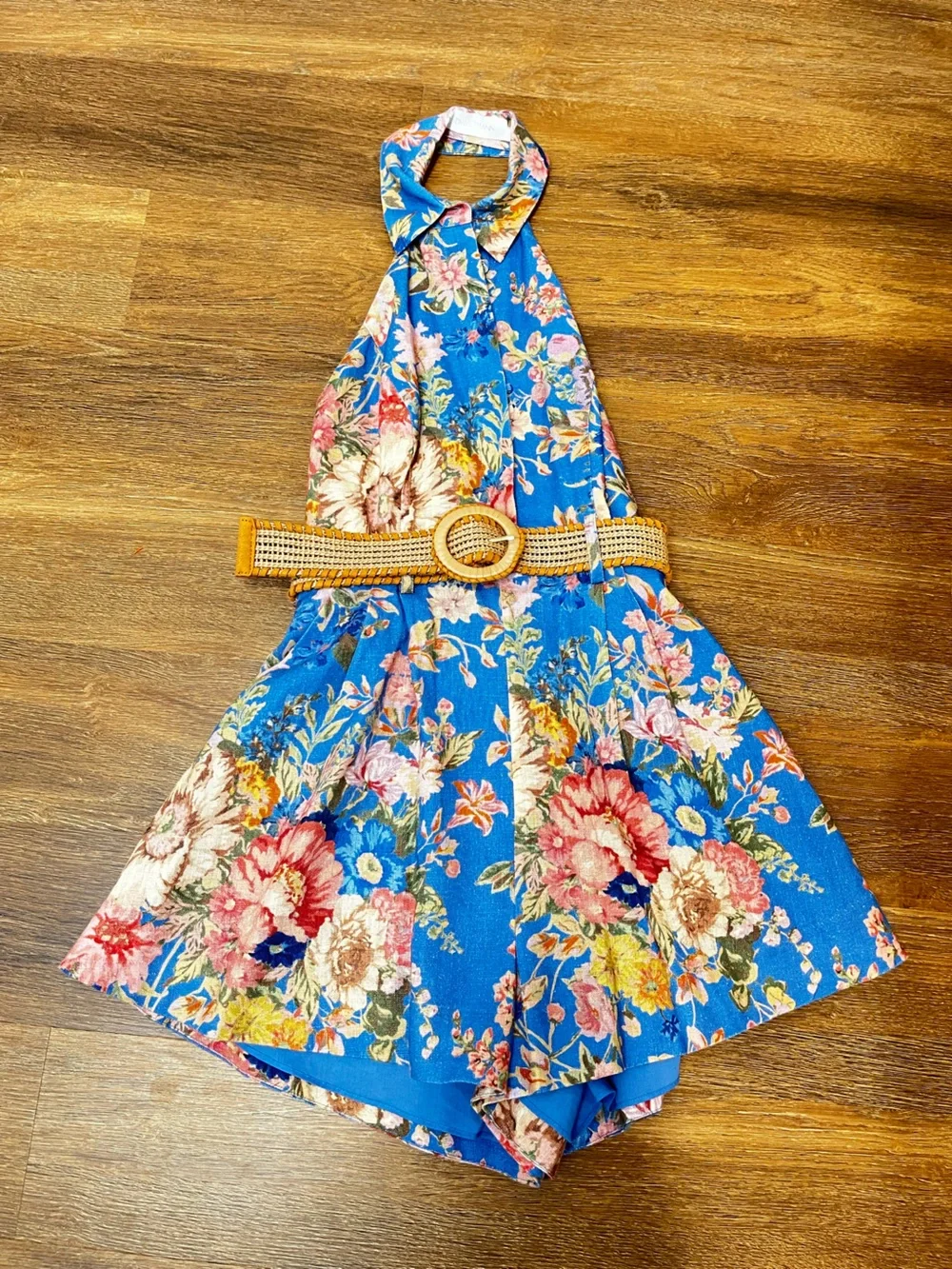 Zimmermann Floral August Playsuit/ Romper in Dusty Blue and Pink Size 1